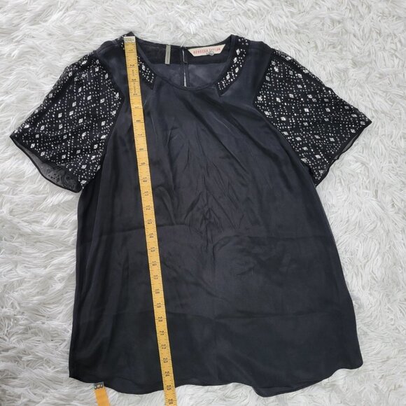 Rebecca Taylor 100% Silk Black Top with Embellished Sleeves - Size 4 - Picture 9 of 13
